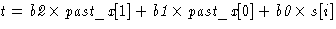 $t = \textit{b2} \times \textit{past\_x}[1] + \textit{b1} \times \textit{past\_x}[0] + \textit{b0} \times s[i]$